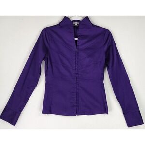 Nara Camicie Shirt Womens 0 Purple Band Collar Hidden Button up Long Sleeve Top